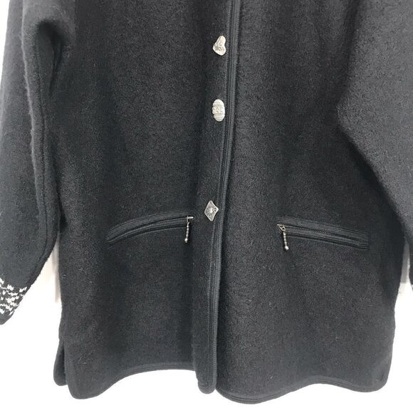 Icelandic Design Black White Nordic Design 100% Wool Sweater Coat - Picture 6 of 16